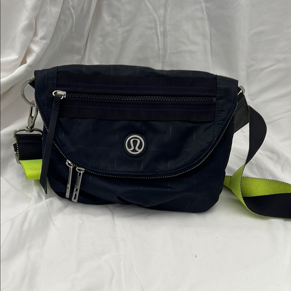 lululemon athletica navy and Neon Green  Bag